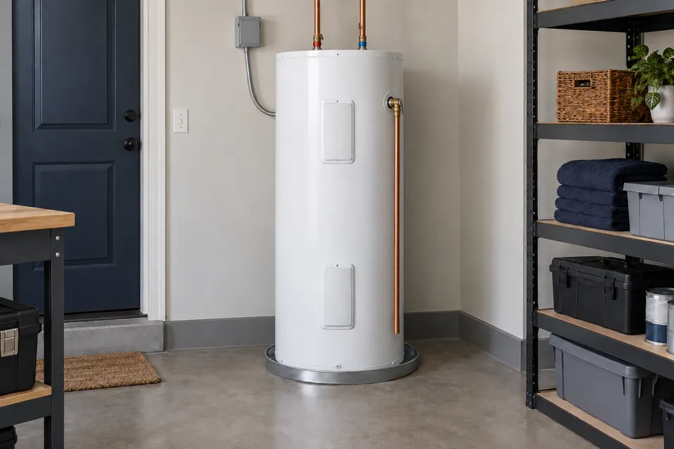 AI-generated illustrative electric water heater scene