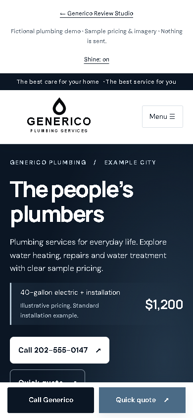 Homepage example mobile preview